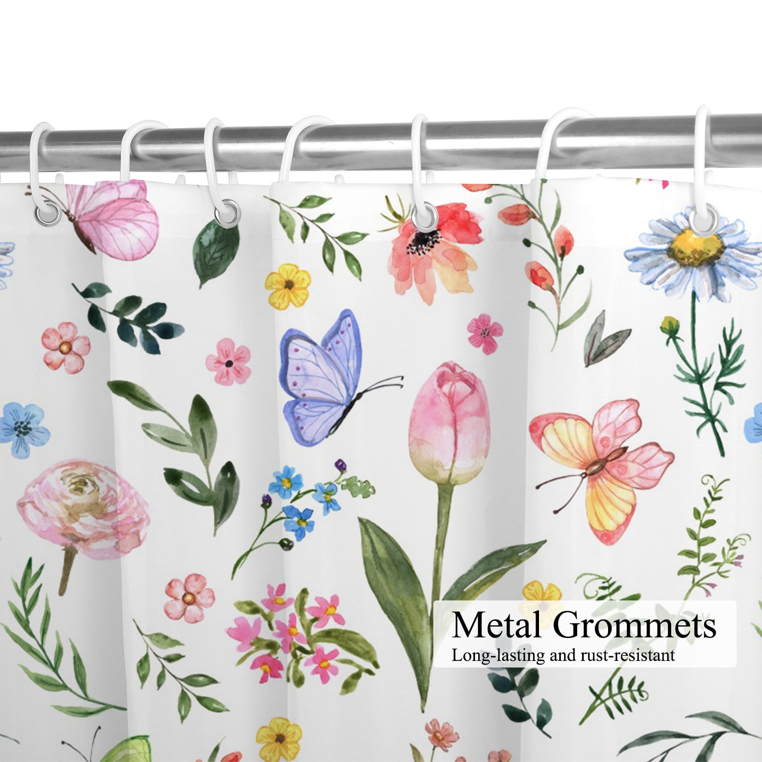 Pbobriich Floral Shower Curtain, Colorful Wildflower Shower Curtain with 12 Hooks , 72” x 72”