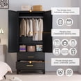 thumbnail image 6 of RIETERN Metal Armoire Wardrobe Closet, 71" Tall Bedroom Closet with Mirror, 2 Drawers, Adjustable Shelves, and Hanging Rod, Steel Clothes Closets and Storage, for Bedroom Black, 6 of 17