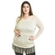 thumbnail image 1 of Blusa con flecos y manga transparente Roman Fashion /Tallas Extras, 163 (Beige) beige 38, 1 of 5