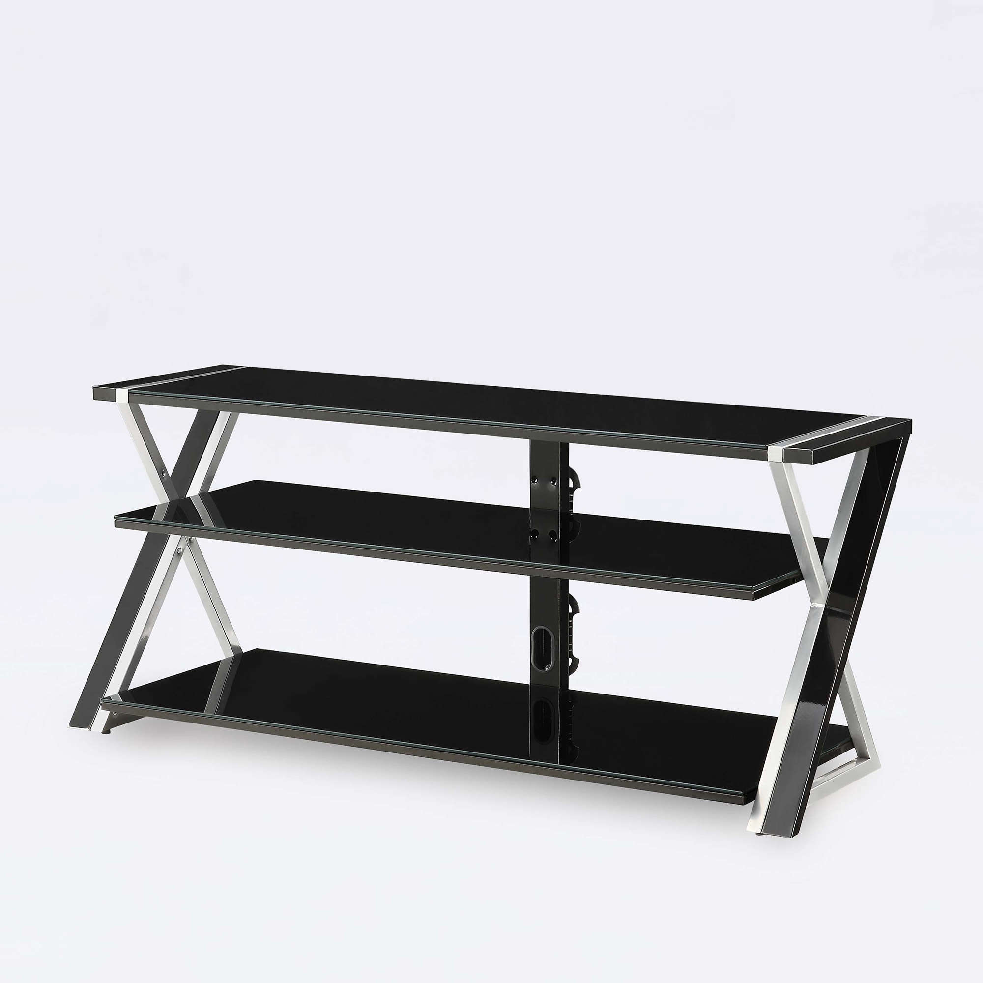 Whalen Furniture Black TV Stand for 60" Flat Panel TVs with Tempered Glass Shelves - image 4 of 4