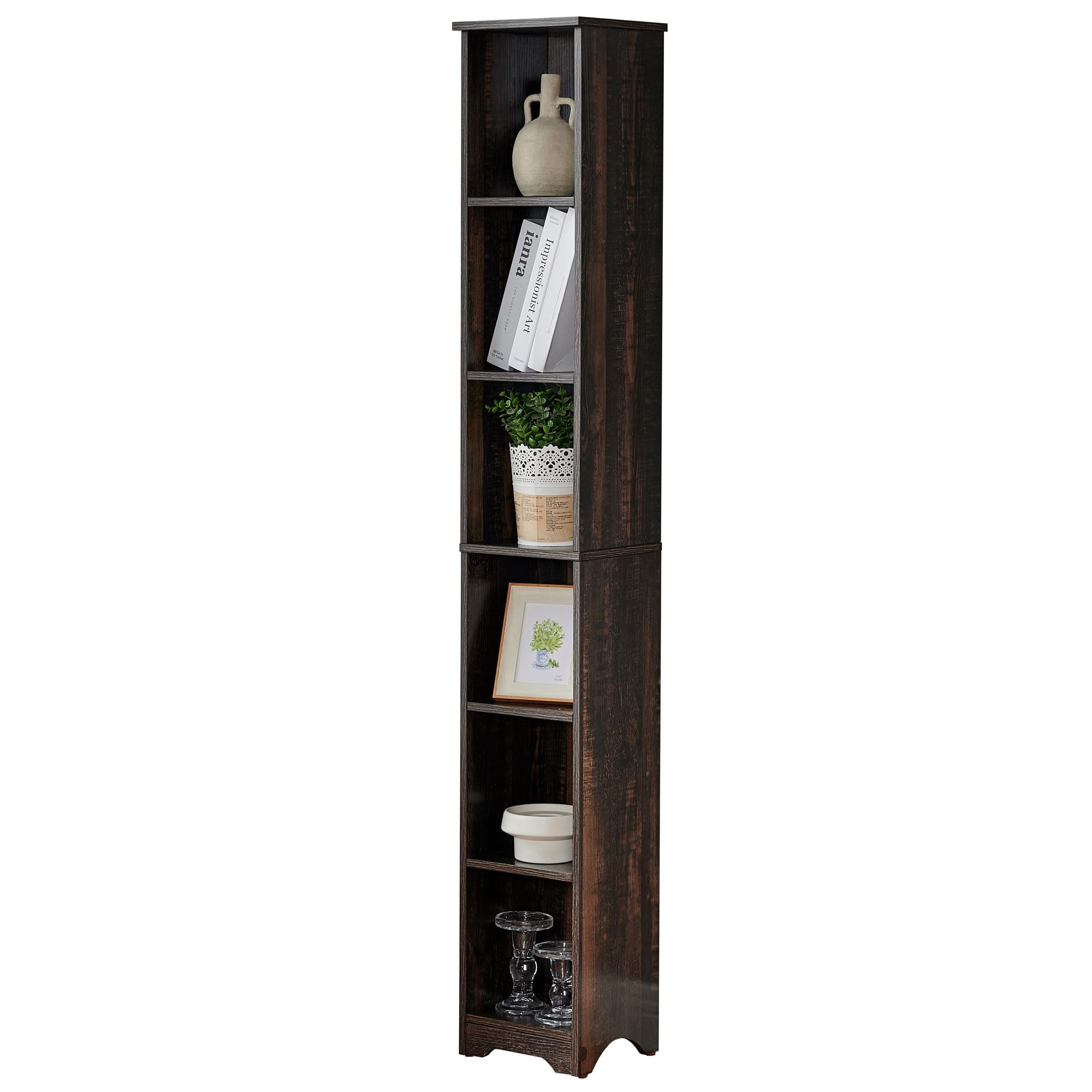 Kings Brand Furniture Mora 6-Tier Tall Narrow Slim Bookcase, Antique White