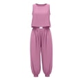 thumbnail image 6 of Chbgutlmr Womens Cotton Linen Sets Sleeveless Crew Neck Crop Tank Tops Cinch Bottom Elastic Waist Joggers Casual Loose Summer 2 Piece Outfits, 6 of 9