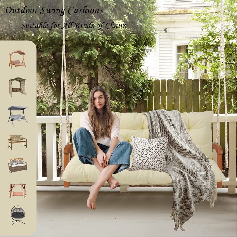 Outdoor Cushions for Patio Furniture, 4" Thick Waterproof Porch Swing Cushions Replacement with Backrest, 2-3 Seater Bench Cushion（Beige white,40*60in）