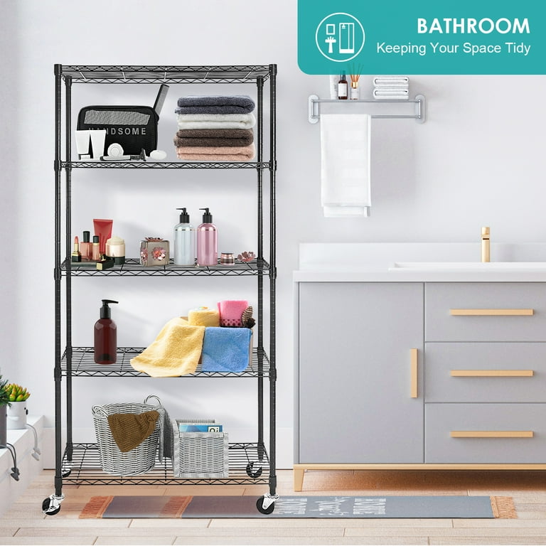 Tier Wire Shelving Unit, Adjustable Metal Storage Rack, Mobile