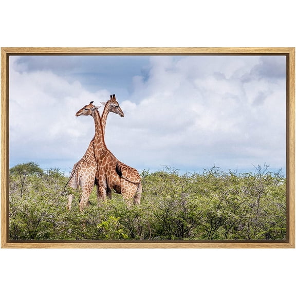 wall26 Framed Canvas Print Wall Art African Savanna Safari Jungle Giraffe Duo Nature Animals Photography Realism Rustic Scenic Landscape Colorful for Living Room, Bedroom, Office - 16"x24"