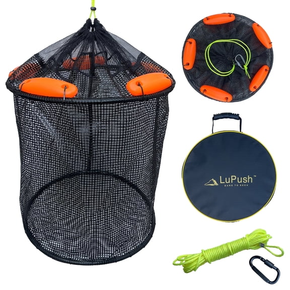 Floating Fish Basket – Collapsible Fishing Net Cage for Live Bait – Heavy-Duty Basket for Shore, Boat & Dock Fishing