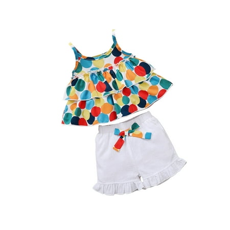 

GuliriFei Girls Summer Polka Dots Print U-Neck Sleeveless Tops+Ruffled Short Pants