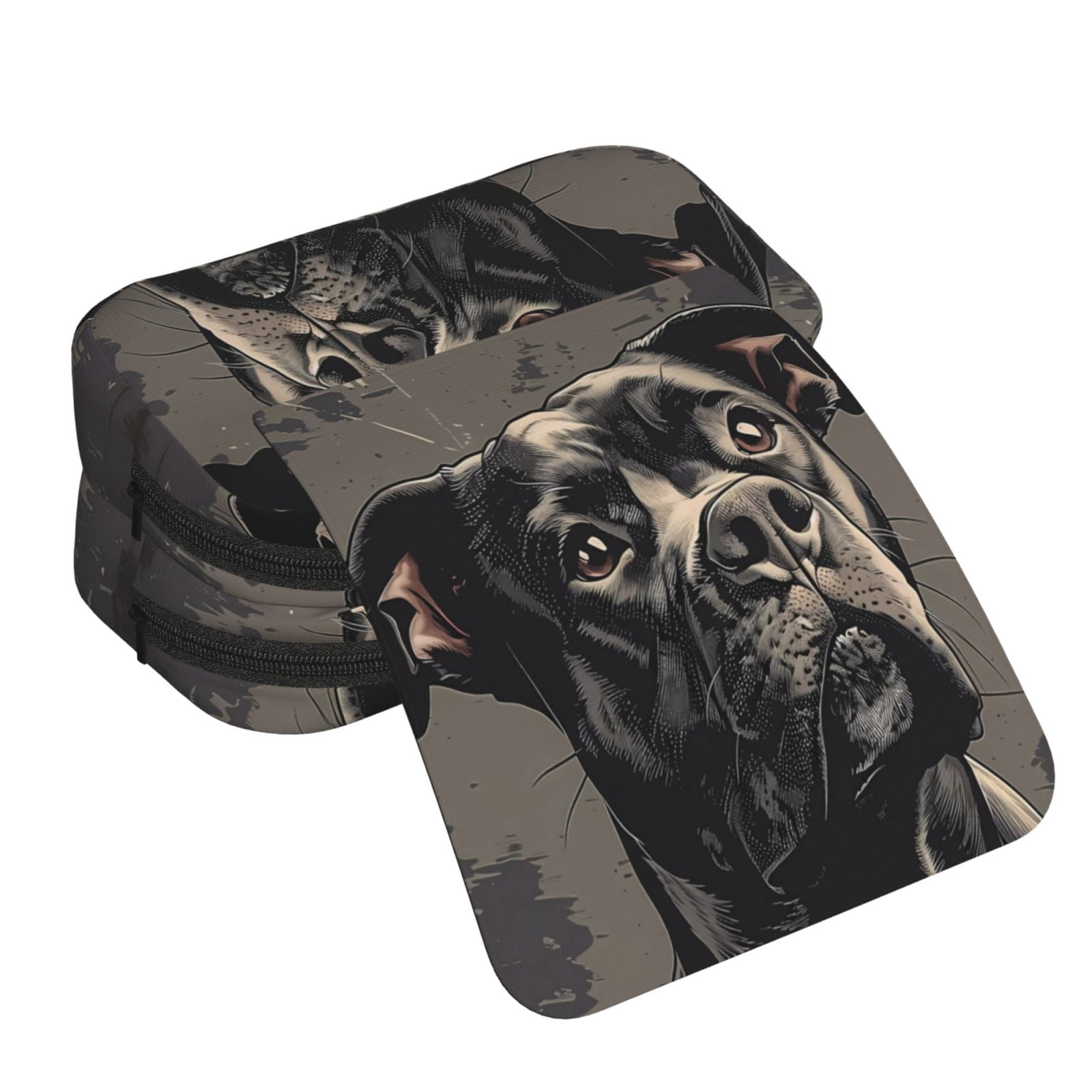 Rateoe Vintage Dog Illustration Pattern Double Clamshell Pen Case, Storage Organizer with Two Zipper Compartments– Holds Up to 50 Pencils & Pens