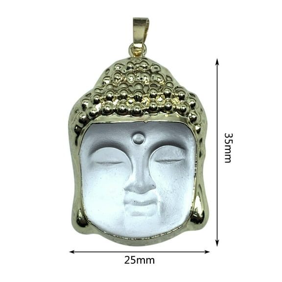 Glass Buddha Head Pendant  Clear Crystal Gold Plated Buddhist Amulet Necklace Charm for Women Men, Spiritual Jewelry 35x25mm