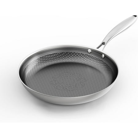 COO 12-Inch Stainless Pan, Hybrid Nonstick Frying Pan, Skillet, 3-Ply Clad Cookware, Even Heat Distribution, Dishwasher & Oven Safe, with Stay-Cool Handle, Induction Compatible