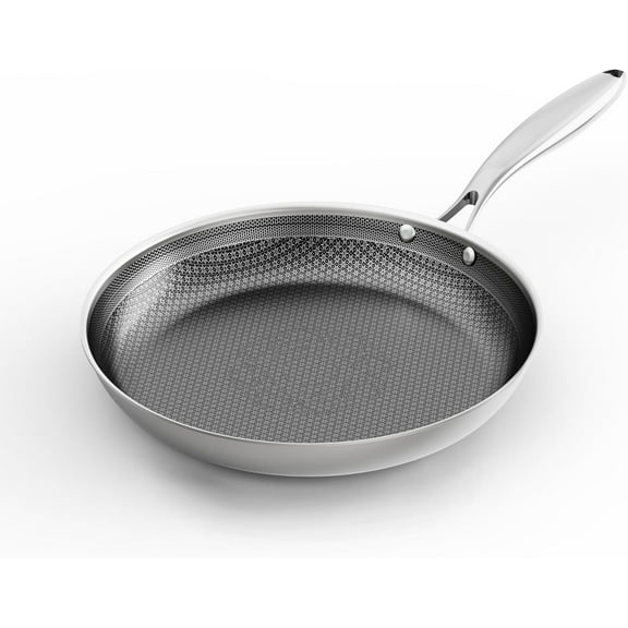 12-Inch Stainless Steel Pan, Hybrid Nonstick Frying Pan, Skillet, 3-Ply Clad Cookware, Even Heat Distribution, Dishwasher & Oven Safe, with Stay-Cool Handle, Induction Compatible