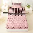 thumbnail image 4 of Castle Fairy Retro Lace Trim Stripe Twin Sheets 3pcs,Minimalism Heart Grid Bedding,Pink Black,1 Flat Sheet, 1 Fitted Sheet and 1 Pillowcase, 4 of 7