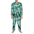thumbnail image 3 of Balery Teal Cactus Pijama para Hombre de Dos Piezas con Manga Larga, Conjunto de Dormir y Descanso Suave con Bolsillos-Large, 3 of 7