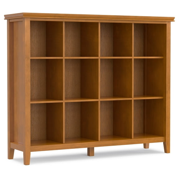 Simpli Home Artisan 48 inch x 57 inch Solid Wood Transitional 12 Cube Storage in Honey Brown