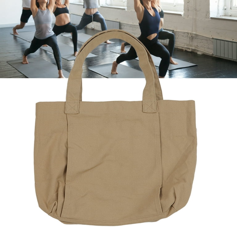 Yoga Pilates Mat Bag Basic Canvas Tote with Mat Carrier Pocket Beige