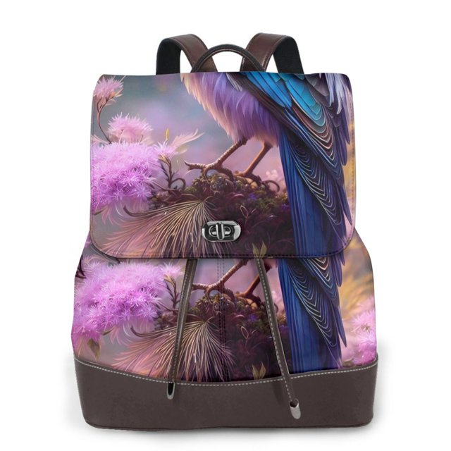 Balery Beautiful Flower Blue Bird Mochila de Cuero para Mujeres, Gran Capacidad, Bolsa de Viaje Multifuncional, Mochila de Cuero y Bolsa de Hombro para Mujeres