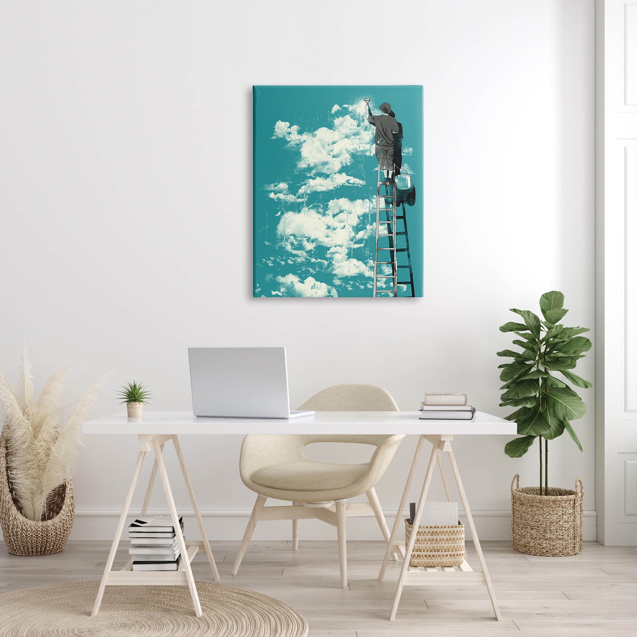 Stupell Industries Painter On Ladder Conceptual Clouds Graphic Art Gallery Wrapped Canvas Print Wall Art, Design by Matheus Lopes Castro
