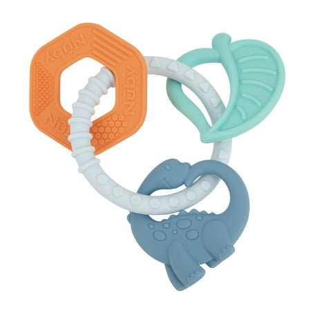 Nuby Silicone Chewy Charms Teething Ring for Babies, Multicolor Dinosaur Design