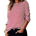 thumbnail image 4 of Striped Tops for Women Long Sleeve Crewneck Lightweight Base Pullover Sweatshirt Casual T-shirts Spring Fall (3XL, Red), 4 of 7