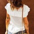 thumbnail image 4 of Mujeres volantes manga corta tops moda casual color puro cuello redondo mujeres verano volante manga corta encaje blusa blanco M, 4 of 6