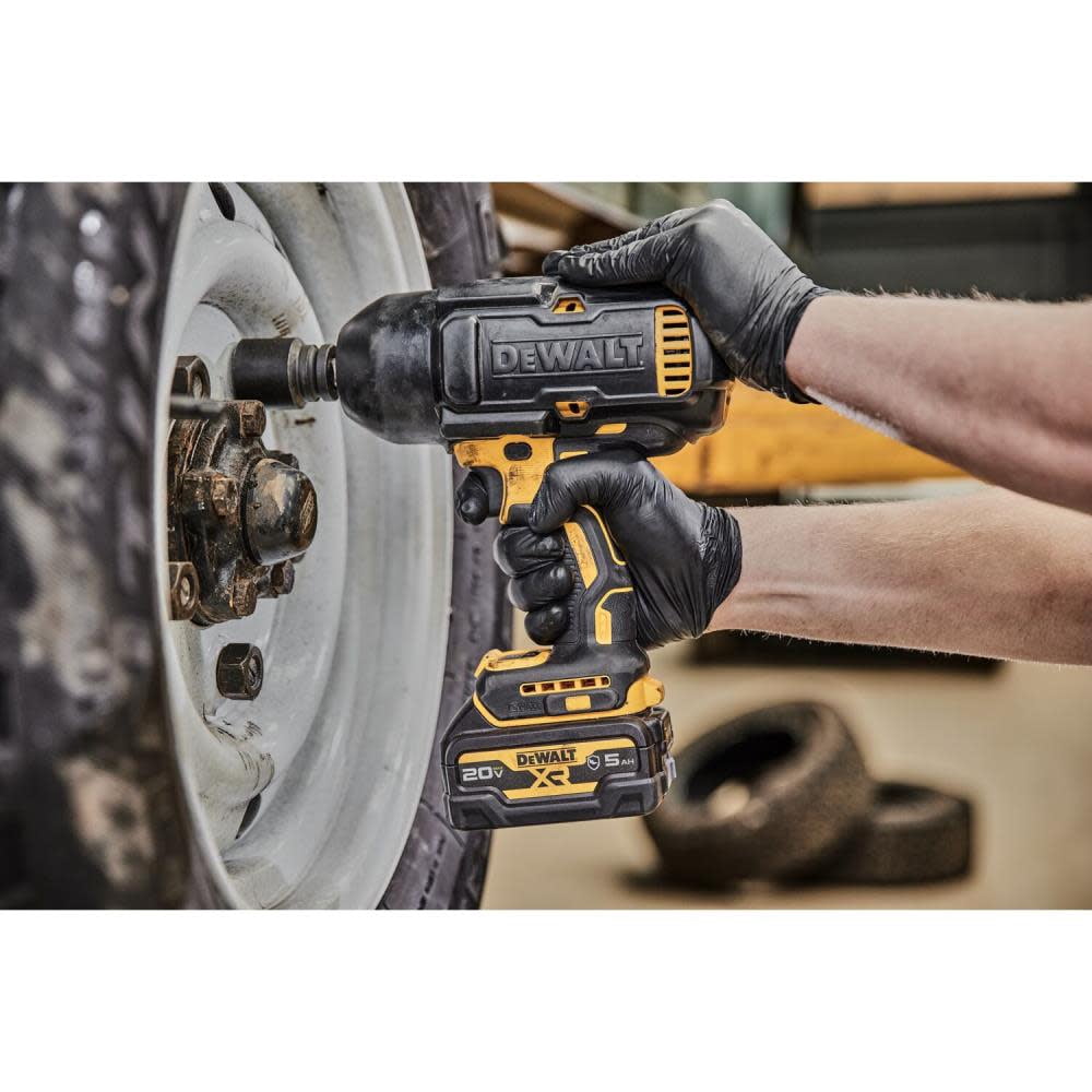 Dewalt 20V Max* Xr® 1/2 In. High Torque Impact Wrench With Hog Ring Anvil With (2) Oil-Resistant 5.0 Ah Batteries And Charger Kit