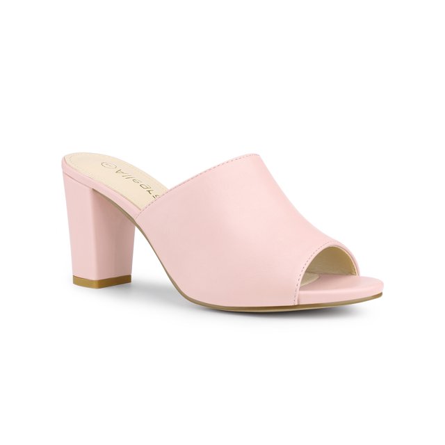 BLISSFUL STEP Women's Slip on Block Heel Slide Sandals Mules Pink 5.5
