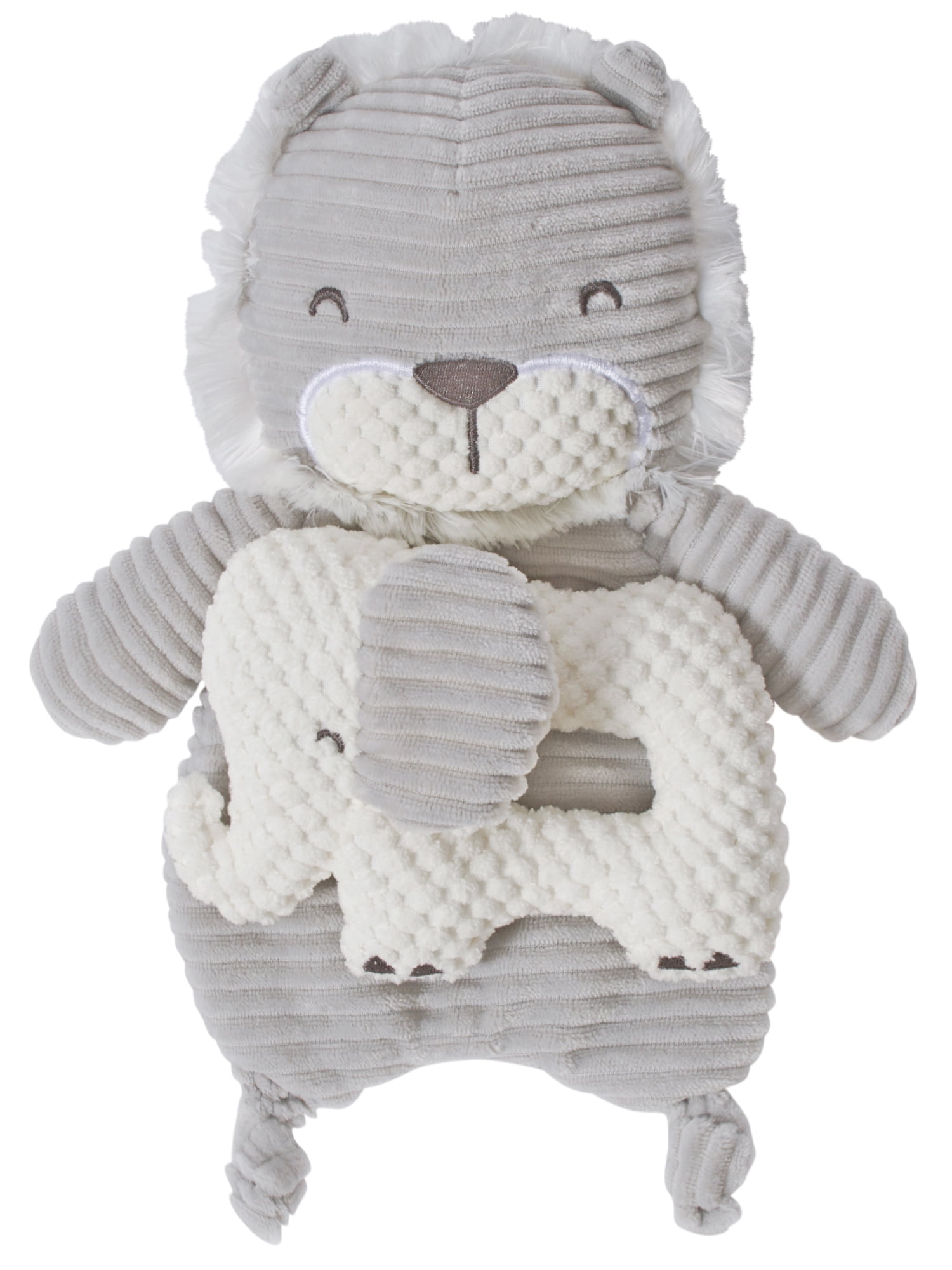Modern Moments by Gerber Baby Boy Lovie & Rattle Toys, 2-Piece Set, Gray Lion & Elephant