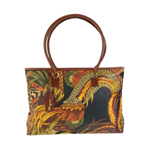 Pre-Owned Salvatore Ferragamo Botanical Multicolor Leather Tote Bag with Gold Hardware, AU-21...