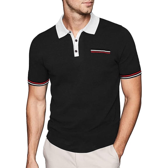 Sngxgn Men's Cotton Polo Short Sleeve T-Shirt(Black,XL)