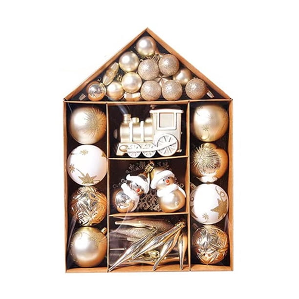 Bearachild 70 unidades/Kit de colgante de Navidad de plástico para boda, hogar, Hotel, jardín, porche, decoraciones colgantes, bolas, adornos Kits de decoración para fiestas Oro Blanco Bearachild HA065335-01
