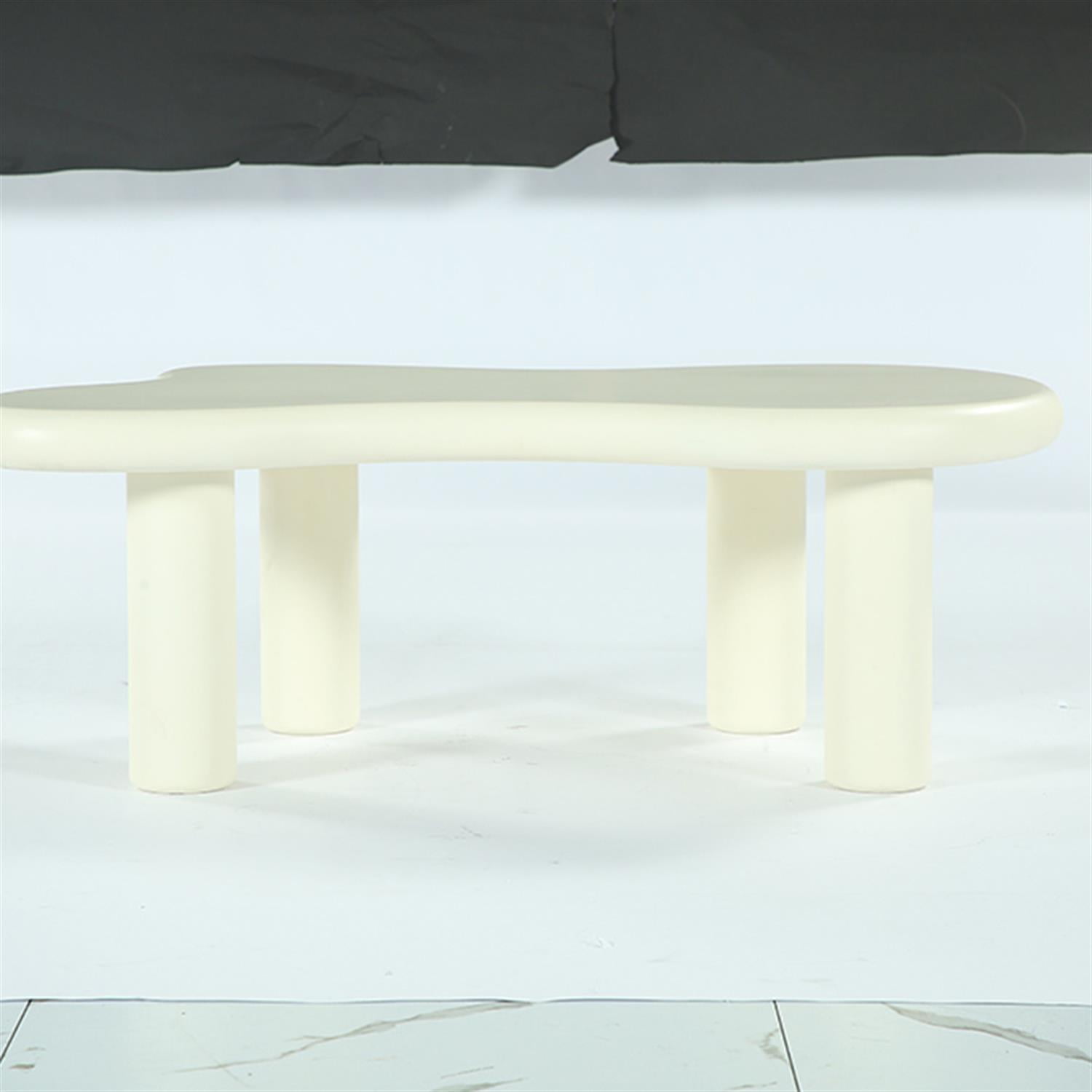 Demi Bonn Cloud-Shaped Coffee Table, Modern Irregular Center Tea Table with 4 Solid Legs for Home Living Room, Office, White