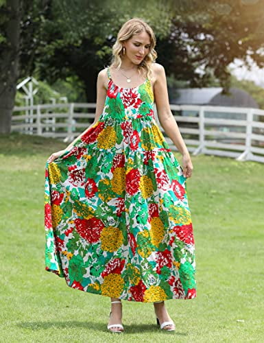 YESNO Summer Dresses for Women 2022 Casual Loose Bohemian Floral Dress with  Pockets Spaghetti Strap Maxi Dress for Beach Vacation M E75 CR10 -  Walmart.com