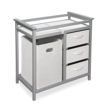 UPC: 0046605250334 | Badger Basket Modern Baby Changing Table with Hamper and 3 Baskets – Gray