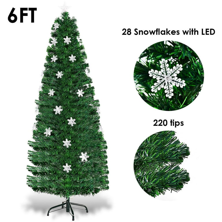Goplus 6ft Pre-Lit Artificial Christmas Tree with Quick Power Connector,  Hinged Remote Control Xmas Tree with 350 LED Lights, 2 Lighting Colors,  1801