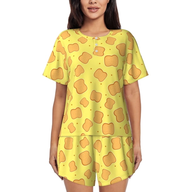 Fotbe Toast Conjunto de Pijama Estampado para Mujer, 2 Piezas, Ropa de Dormir con Camiseta de Manga Corta y Shorts Suaves-Small