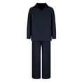 thumbnail image 4 of JGGSPWM Womens Solid Lapel Long Sleeve Button Up Shirt and Elastic Waist Pants Sets Vintage Cotton Linen 2 Piece Outfits Casual Tracksuit Lounge Set Blouse with Capris Trousers Set Dark Blue S, 4 of 6