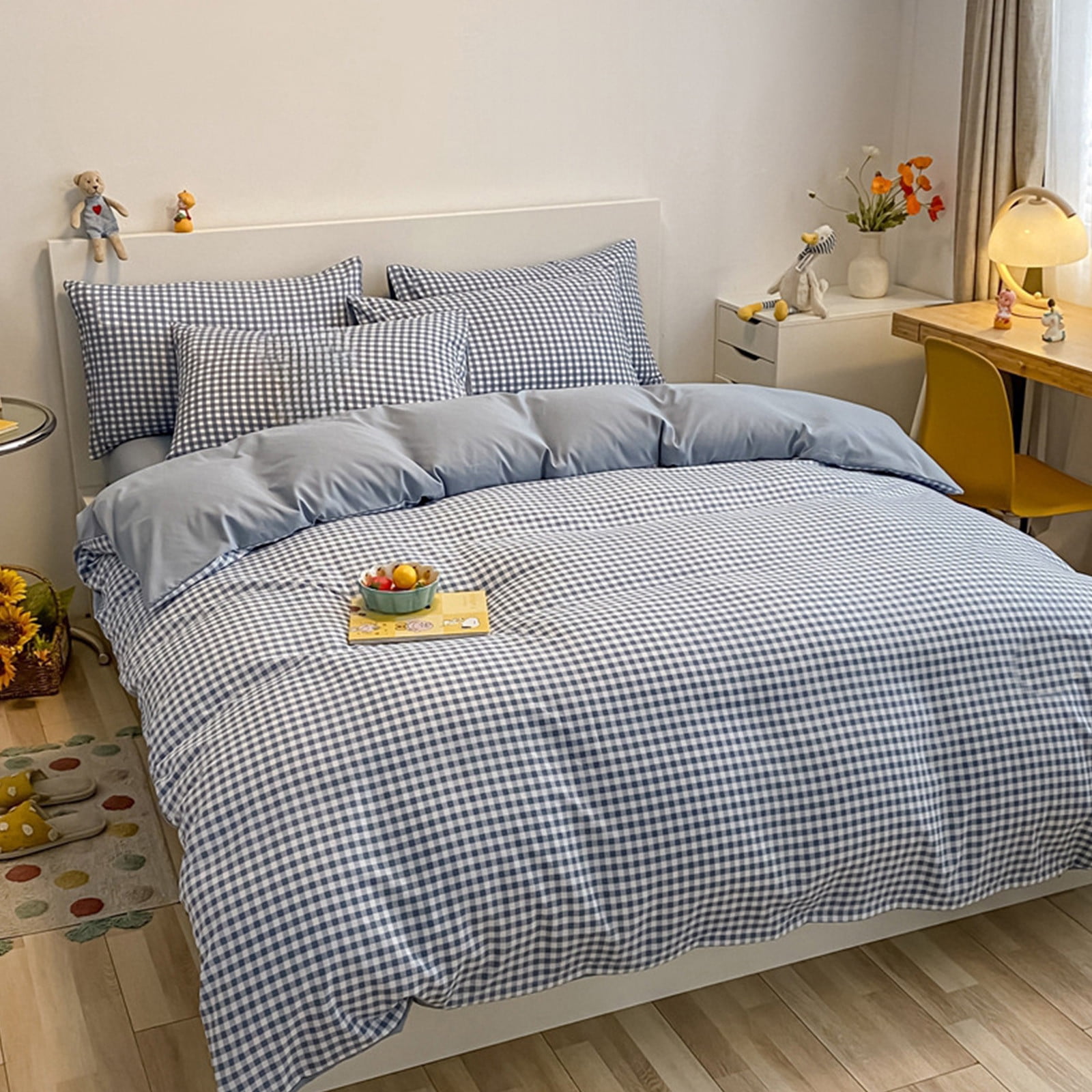 Bedding Sets Queen - Blue Polyester Bed Sheets, 4 Piece Duvet Cover Set, Soft Wrinkle Resistant, Easy Care