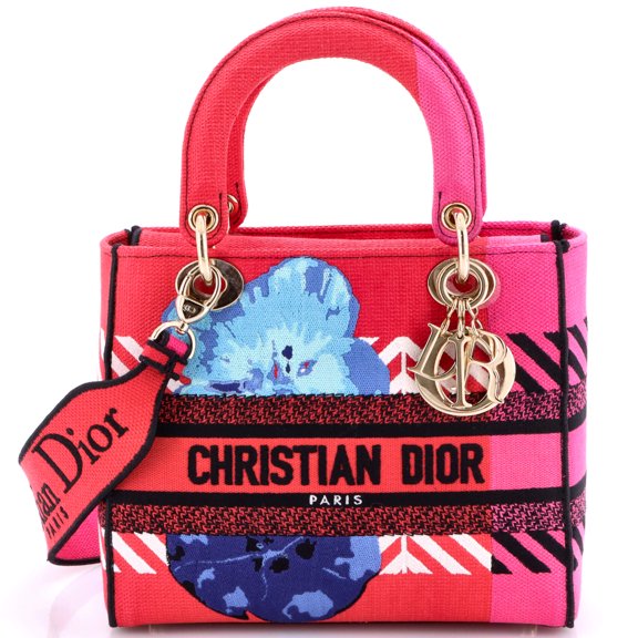 Pre-Owned Dior Lady D-Lite Bag Embroidered Canvas Medium By Rebag