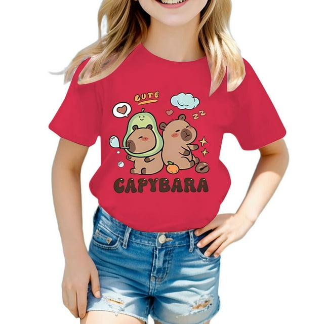 LYHaoo T-Shirt à Manches Courtes Décontracté Ample pour Filles, Col Rond, Imprimé à Motif d'Animaux de Dessin Animé, T-Shirts à Col Rond Tailles 10-12 Ans