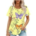 thumbnail image 2 of Odbmxy T-Shirt Women Summer Short Sleeve Womens Tops Trendy Dressy Daily Leisure Butterfly Print Comfortable Tops,Yellow 2XL, 2 of 6