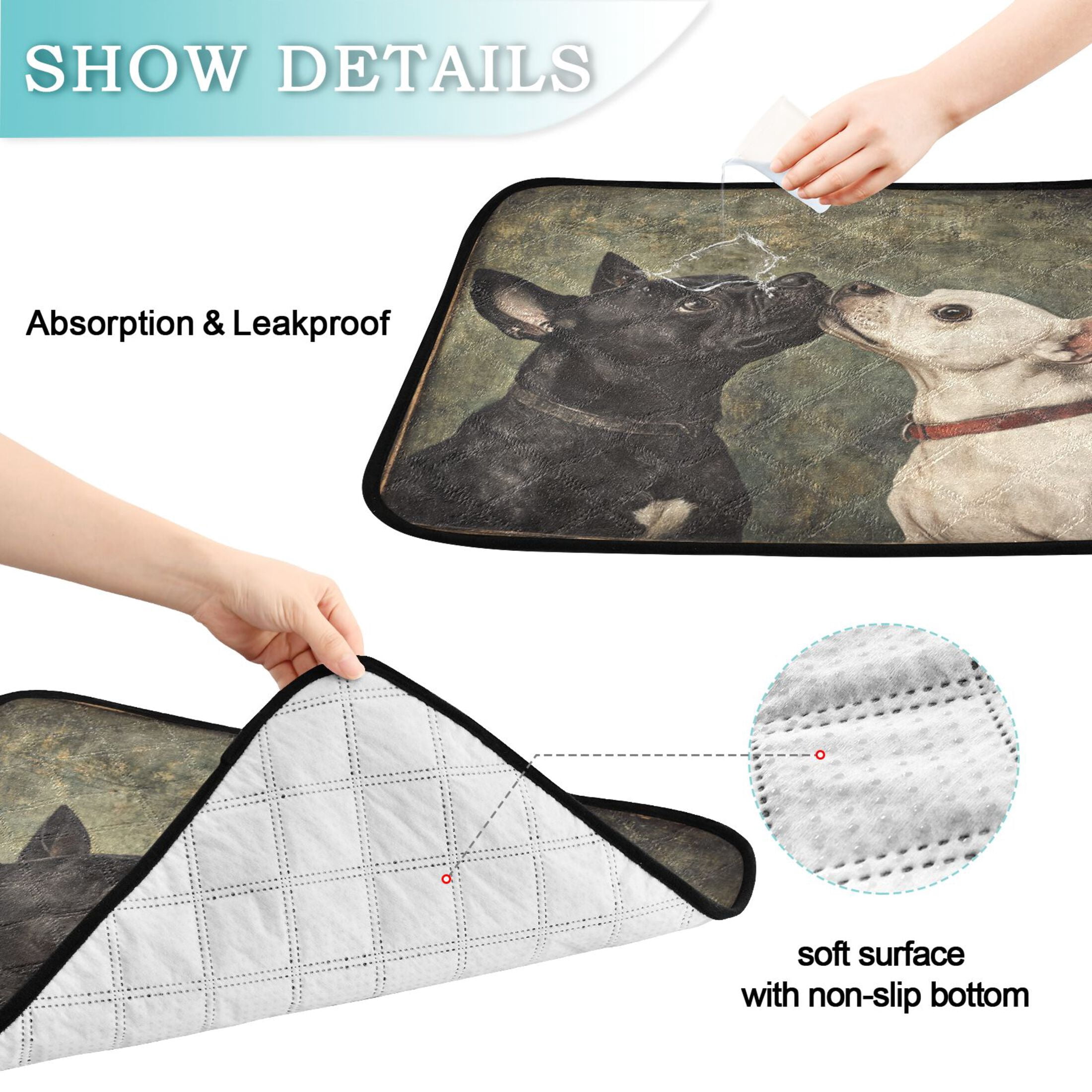 Qxltty Black and White Dog Cat litter Pads Pet Set of 2 Diaper Mats Center Anti-leakage Layer Absorbent Soft and Comfortable