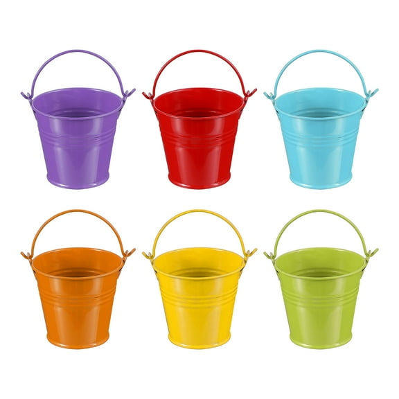 Uxcell 2.7"x2.3" Small Metal Buckets with Handle Mini Galvanized Bucket Colorful Easter Buckets Green/Yellow/Orange/Blue/Red/Purple 6 Pcs