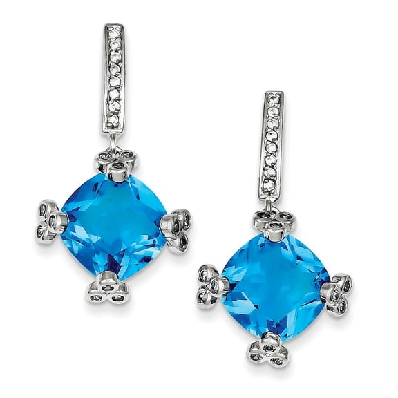 Sterling Silver Blue and Clear Cubic Zirconia Post Earrings - Measures 33x18mm Wide