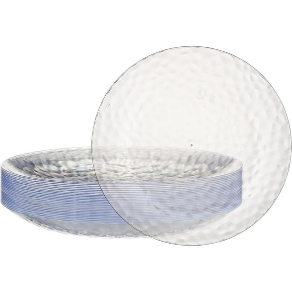 REJODA-30 Pack Heavyweight Disposable Plastic Plates - Elegant Clear Hammered Platsic Party Dishes (Clear, 10'' INCH PLATES)
