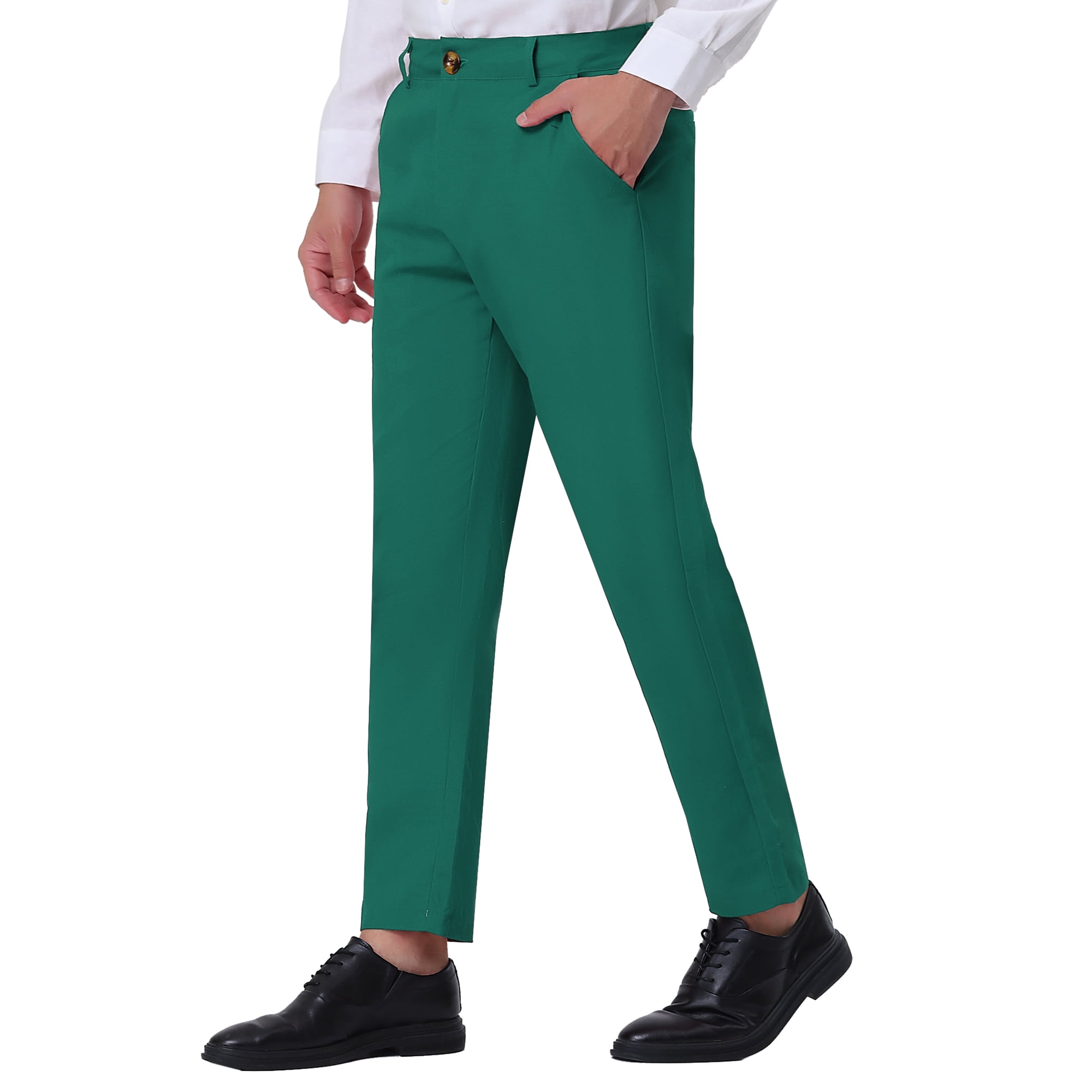 Unique Bargains Pantalon Habille Homme Couleur Unie devant Droit Chino Vert 32