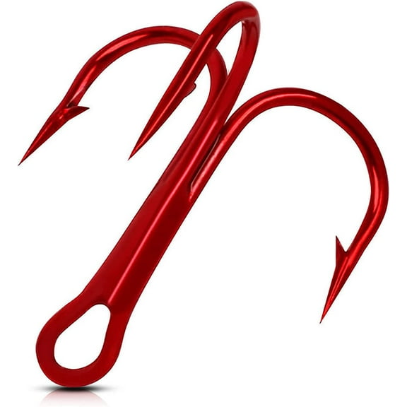ABCISI 60pcs Fishing Treble Hooks, High Carbon Steel Red Treble Fishing Hooks, Strong Sharp Round Bend Triple Fishing Hooks for Catfish Bass Trout Freshwater Saltwater  Size 4#