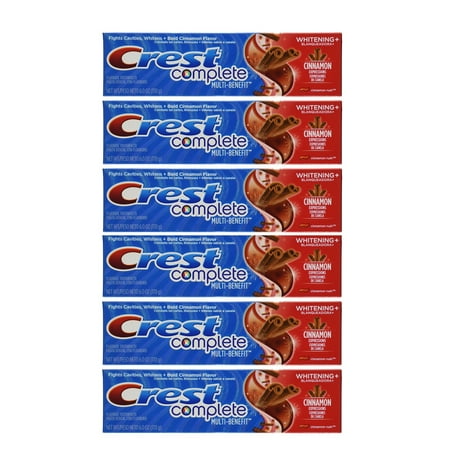Crest Complete Multi-Benefit Whitening Express Toothpaste, Cinnamon Rush, 6 Oz, 6 Pack