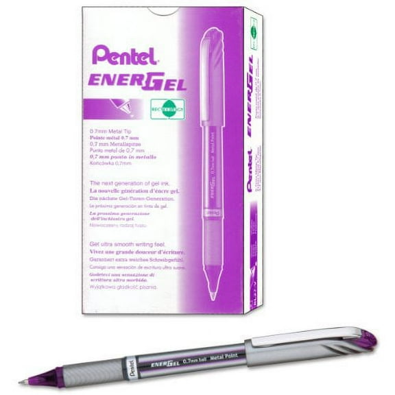 Pentel EnerGel NV Liquid Gel Pen, 0.7mm, Medium Line Capped, Metal Tip, Violet Ink, Box of 12 (BL27-V)