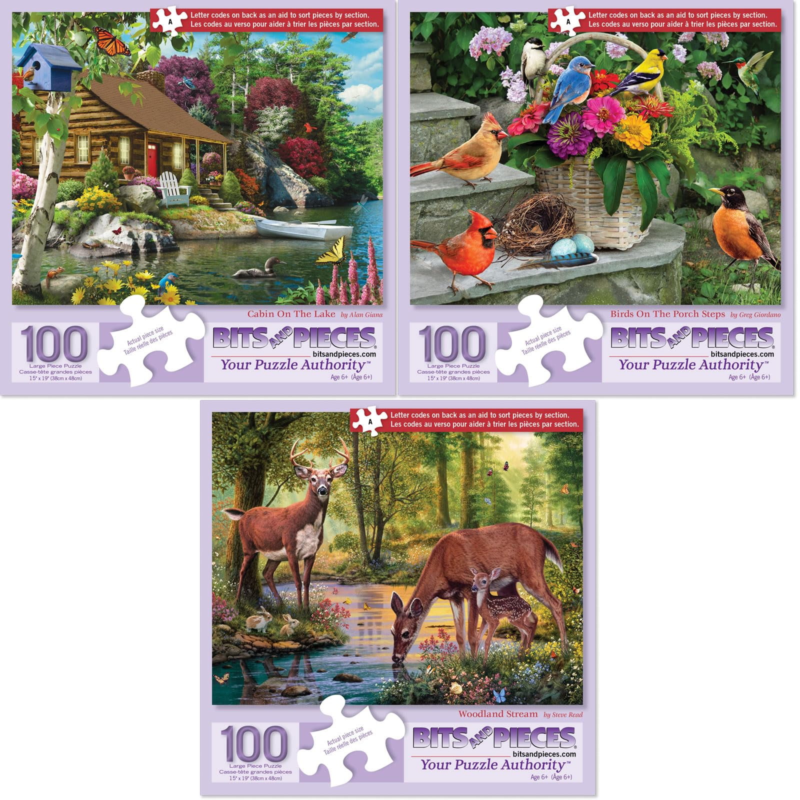 100-Piece Jigsaw Puzzle Set Pack of 3 Nature Puzzles for Seniors 15”x19”