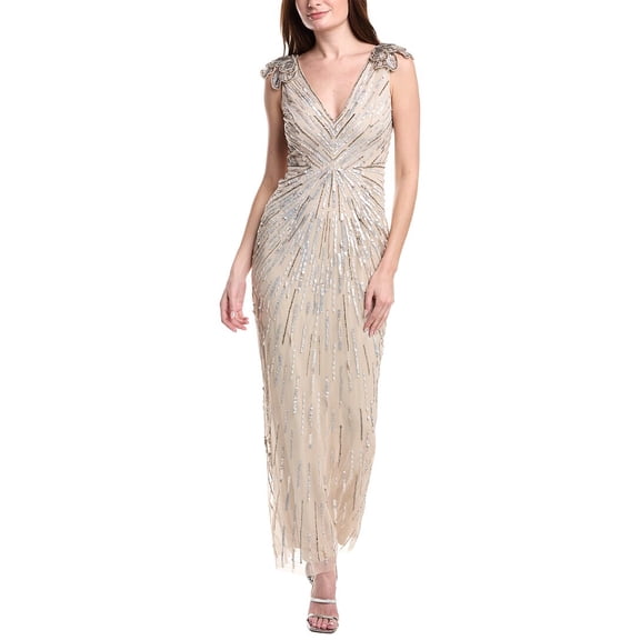 Adrianna Papell womens Short Sleeve Embellished Maxi Dress, 8, Grey
